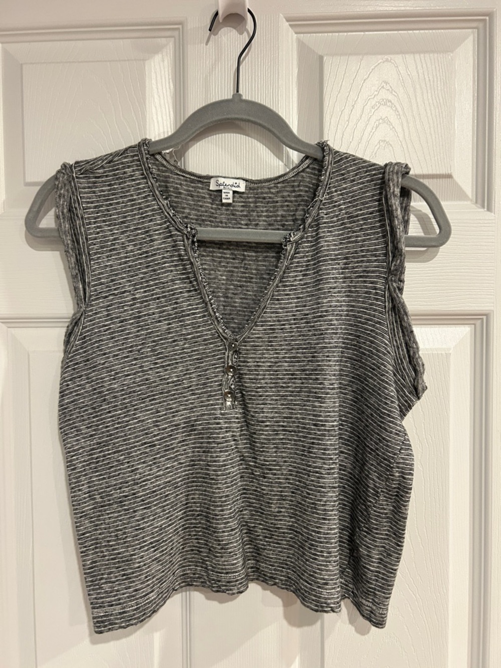 Splendid Black Striped V-Neck wide cropped Sleeveless Tank